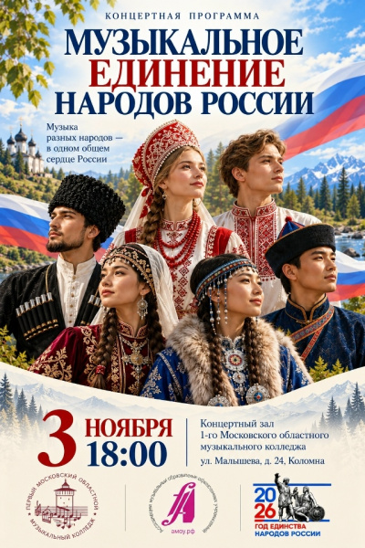 Концерт "Музыкальное единение народов России" пройдёт 3 ноября в концертном зале 1-го Московского областного музыкального колледжа