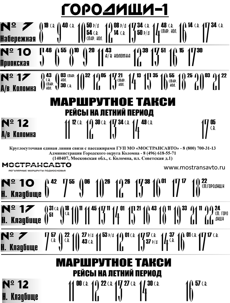 Расписание автобуса №1 Школа №1 – ст. Коломна