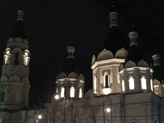 Архитектуру собора Александра Невского подчеркнула художественная подсветка
